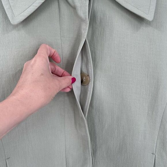 Vince Cinched Waist Jacket‎ Light Green 100% Cotton Button Closure Women Size 4 - Picture 5 of 9